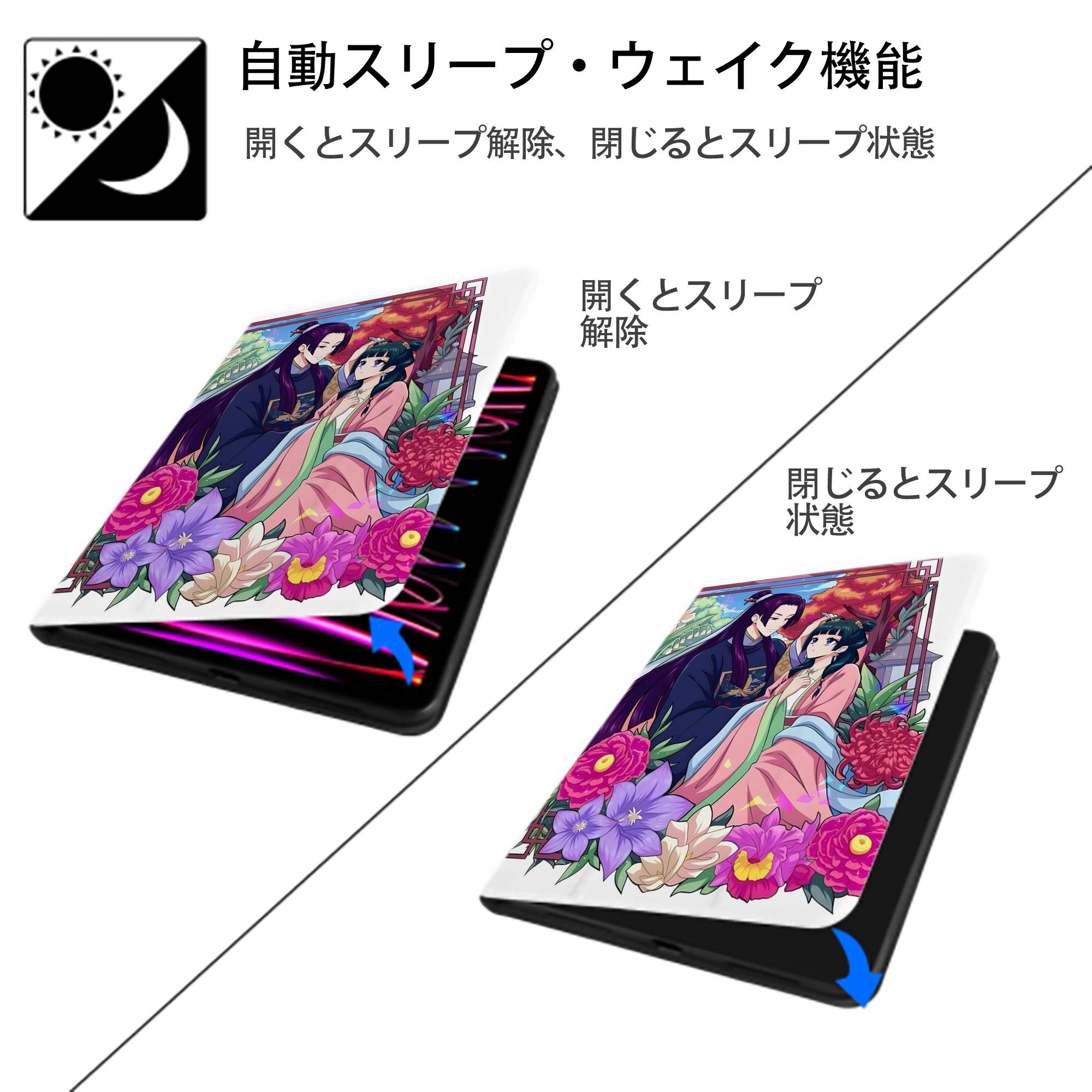 薬屋のひとりごと The Apothecary Diaries IPad ケース ペン収納付き 三つ折りスタンド PUレザー×シリコン 対応機種9.5/10.5/10.9インチ