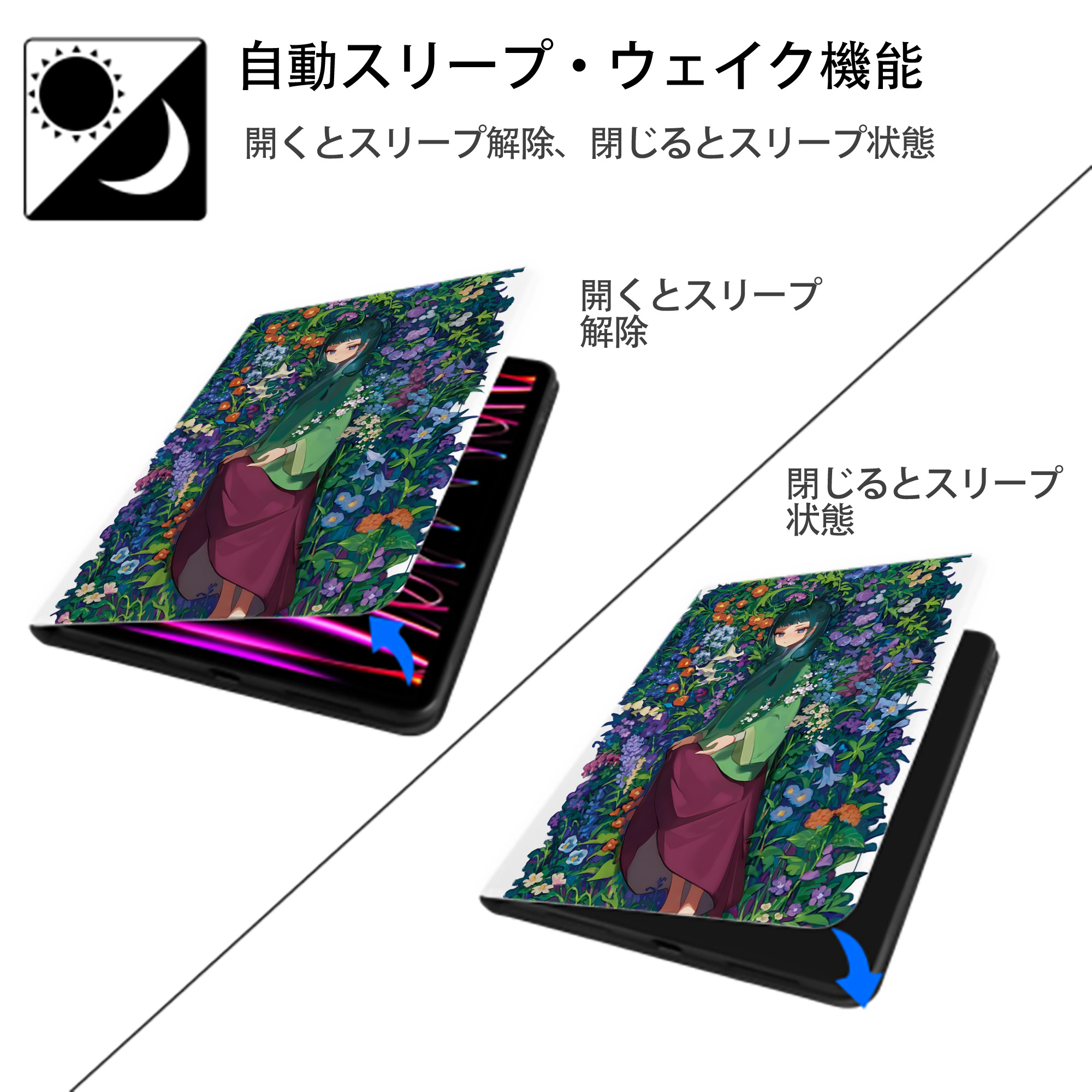 薬屋のひとりごと The Apothecary Diaries IPad ケース ペン収納付き 三つ折りスタンド PUレザー×シリコン 対応機種9.5/10.5/10.9インチ