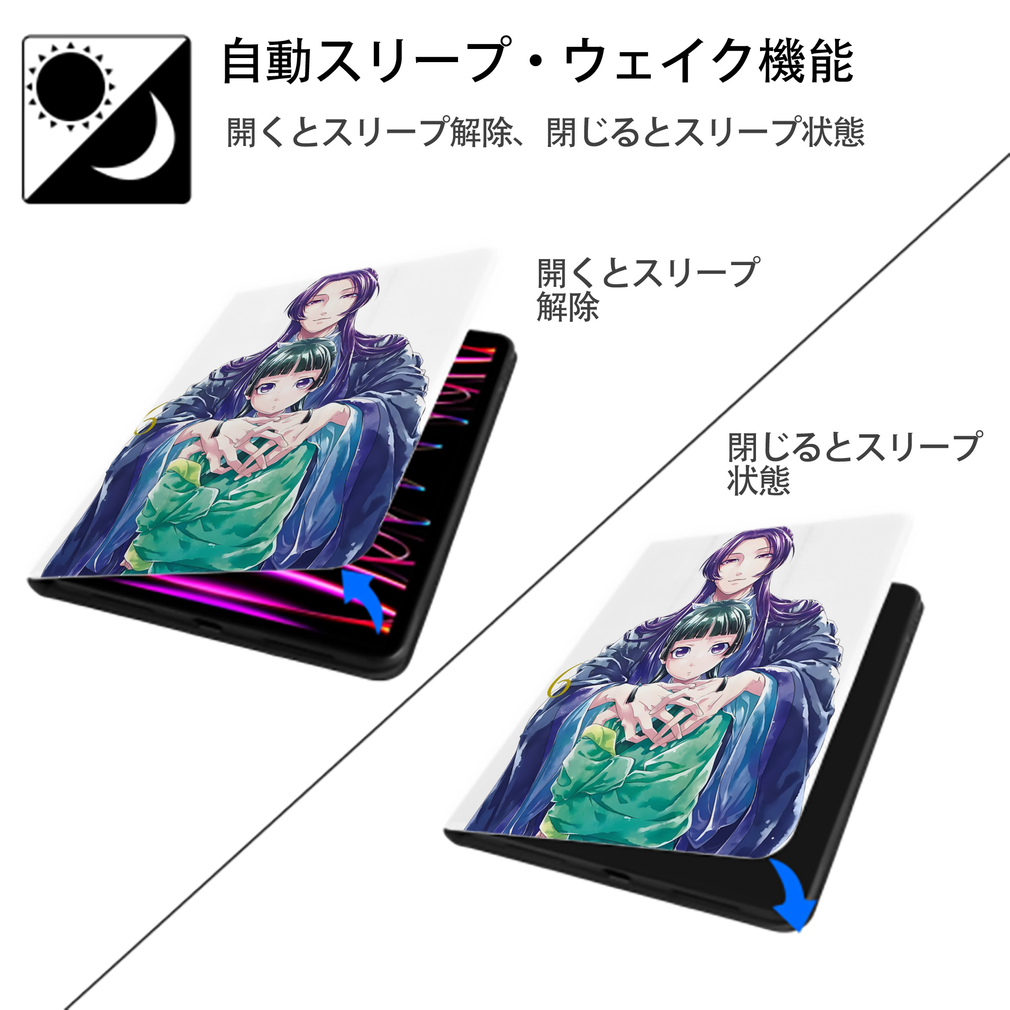 薬屋のひとりごと The Apothecary Diaries IPad ケース ペン収納付き 三つ折りスタンド PUレザー×シリコン 対応機種9.5/10.5/10.9インチ