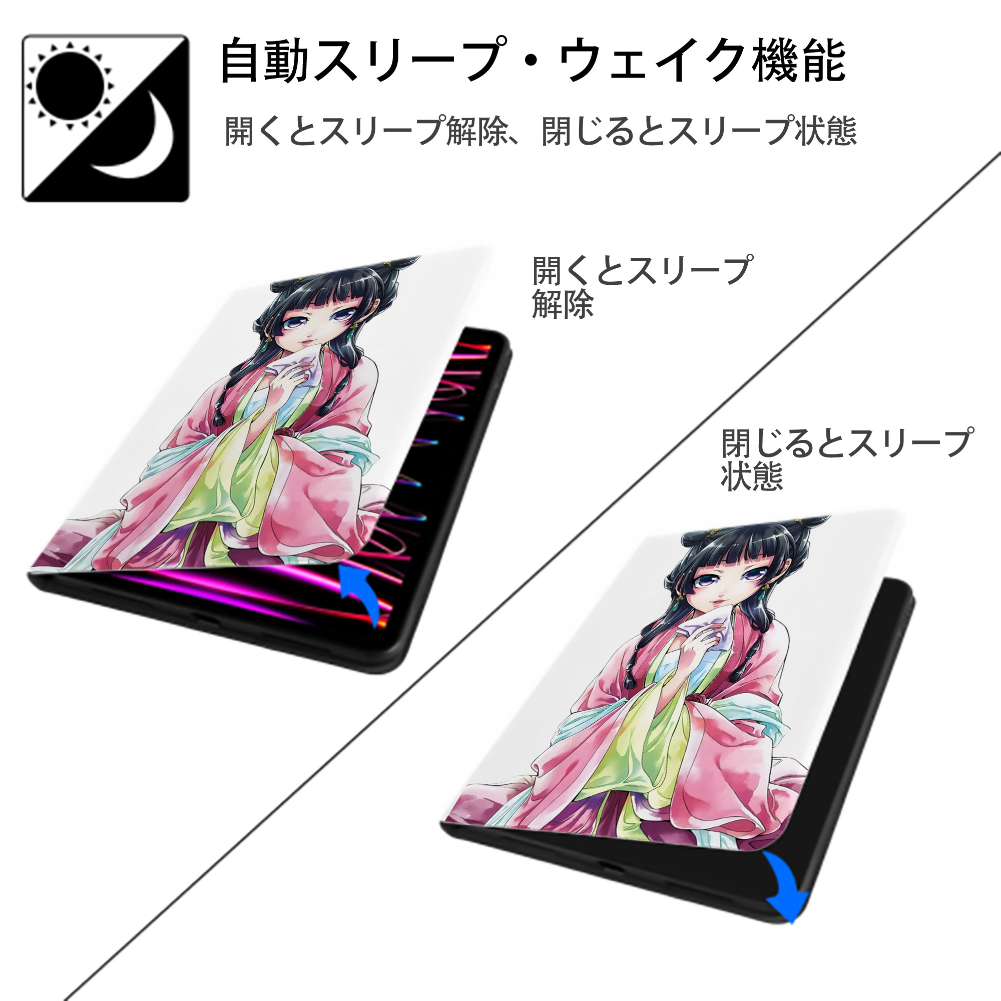 薬屋のひとりごと The Apothecary Diaries IPad ケース ペン収納付き 三つ折りスタンド PUレザー×シリコン 対応機種9.5/10.5/10.9インチ