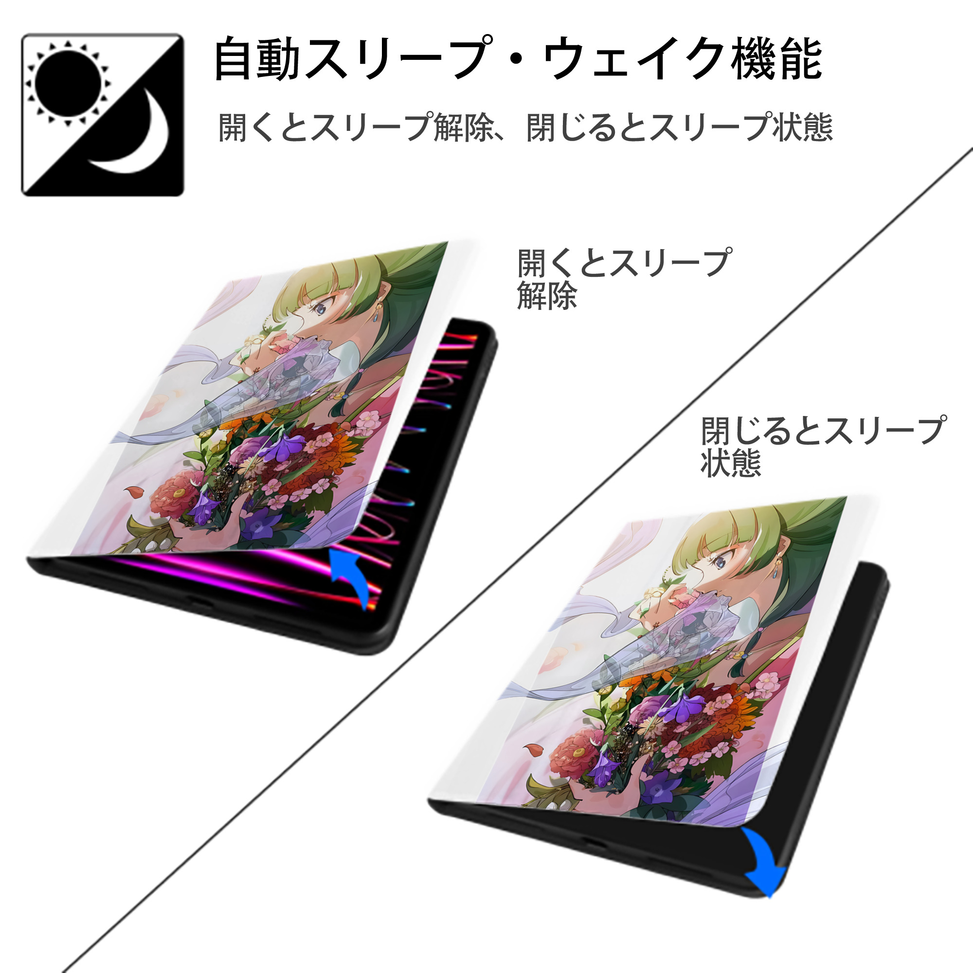 薬屋のひとりごと The Apothecary Diaries IPad ケース ペン収納付き 三つ折りスタンド PUレザー×シリコン 対応機種9.5/10.5/10.9インチ