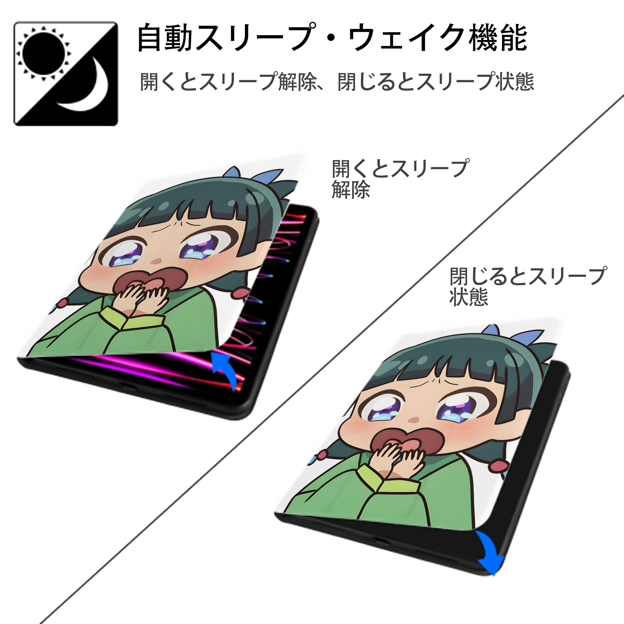薬屋のひとりごと The Apothecary Diaries IPad ケース ペン収納付き 三つ折りスタンド PUレザー×シリコン 対応機種9.5/10.5/10.9インチ