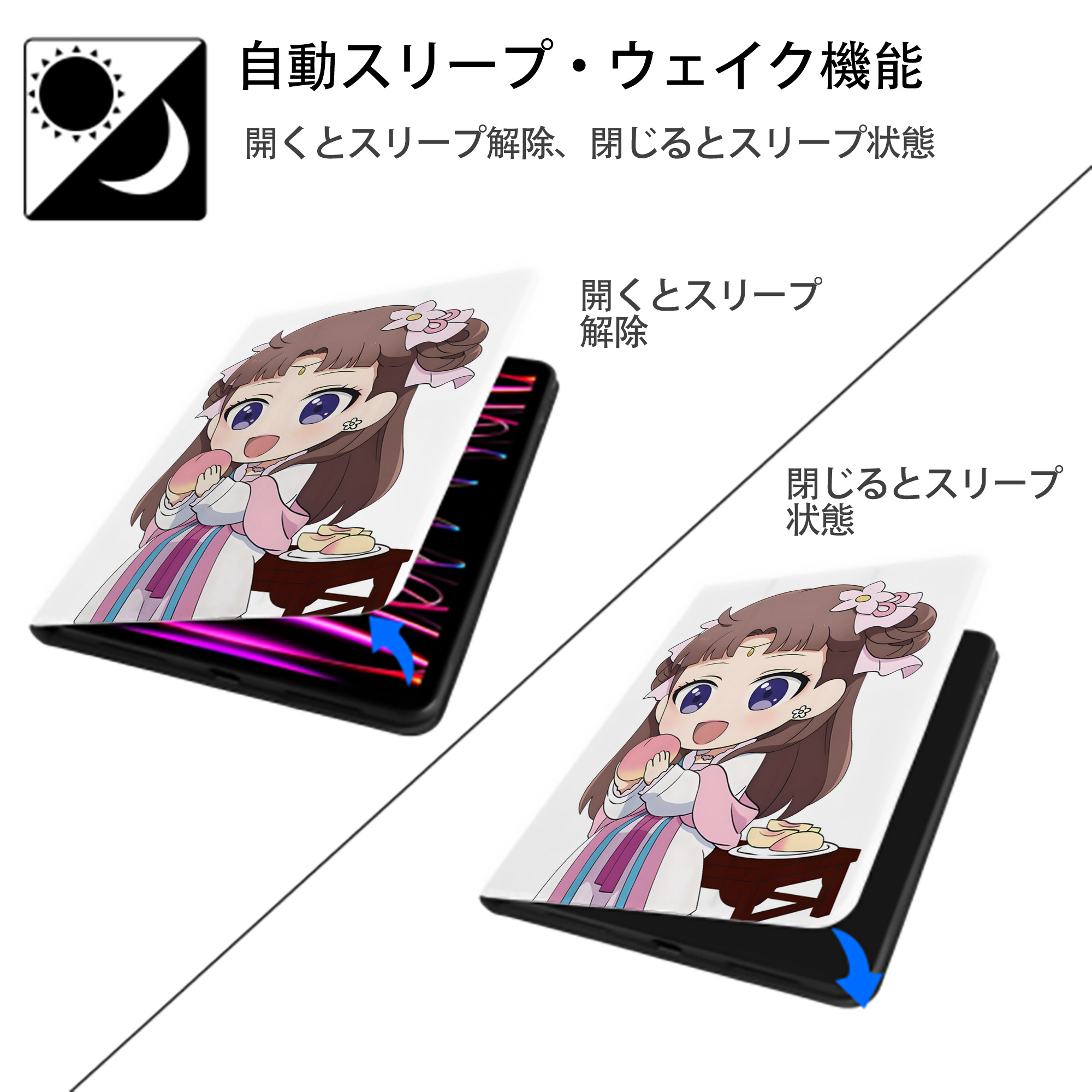 薬屋のひとりごと The Apothecary Diaries IPad ケース ペン収納付き 三つ折りスタンド PUレザー×シリコン 対応機種9.5/10.5/10.9インチ