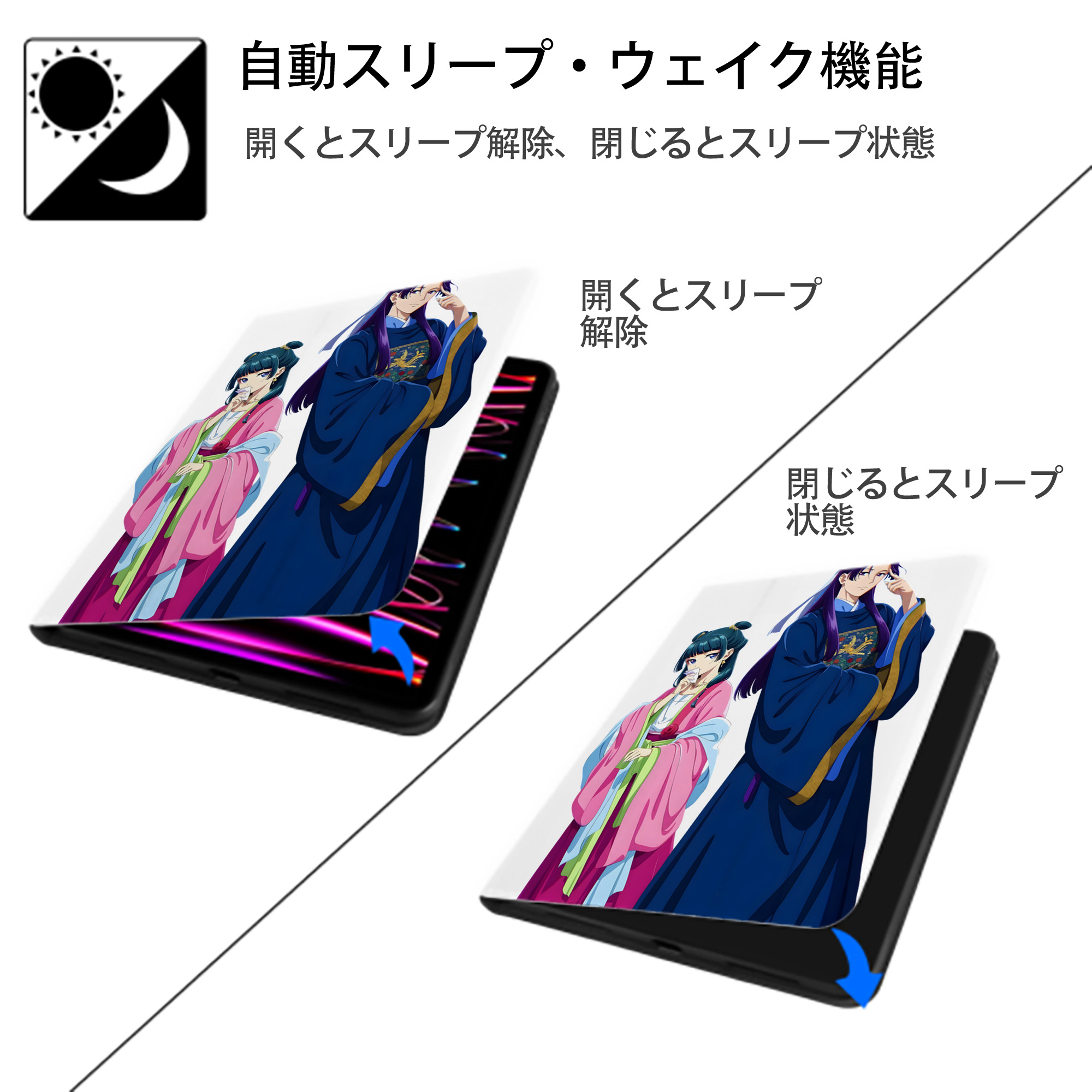薬屋のひとりごと The Apothecary Diaries IPad ケース ペン収納付き 三つ折りスタンド PUレザー×シリコン 対応機種9.5/10.5/10.9インチ